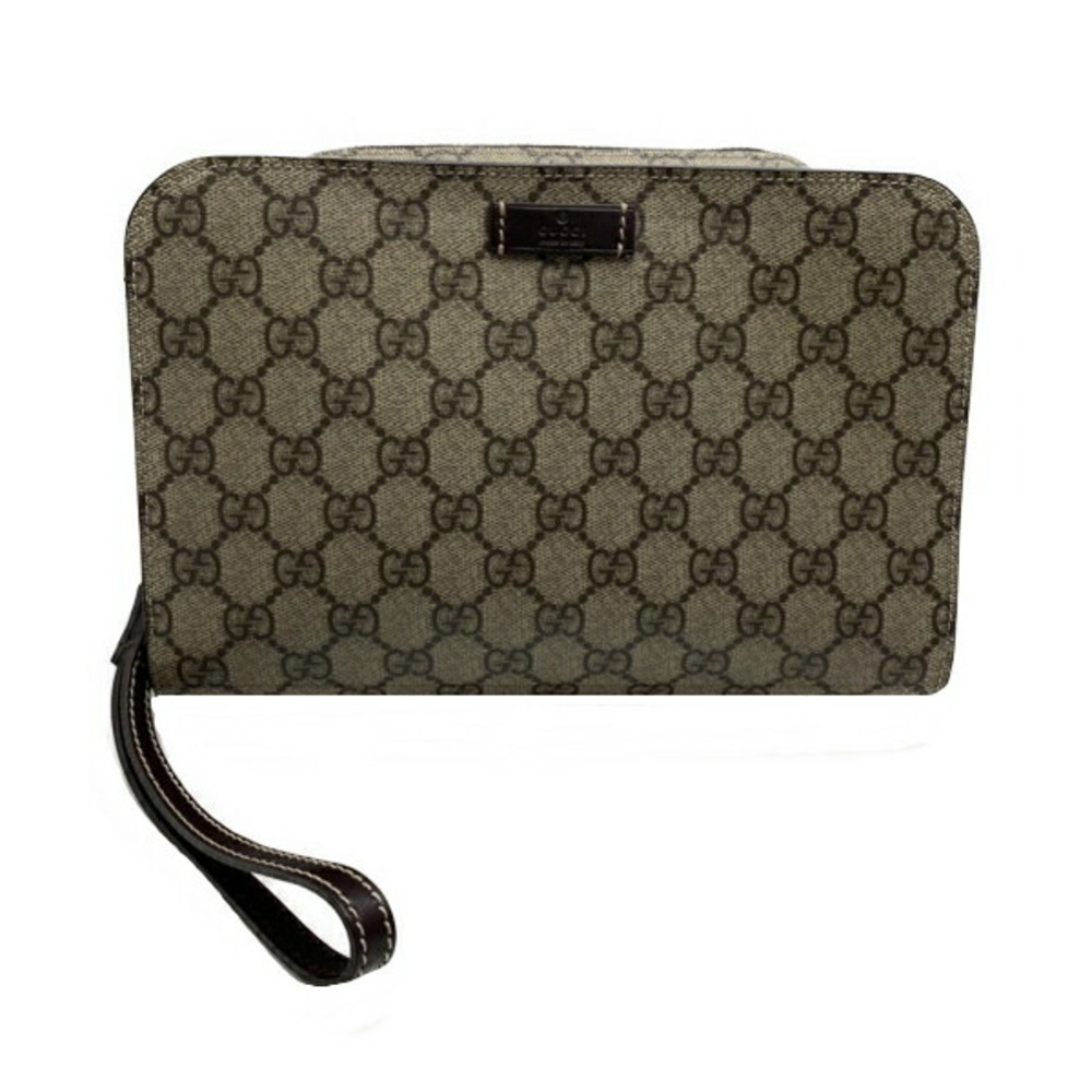 Gucci Clutch bag Shoulder GG Leather Dark brown Beige